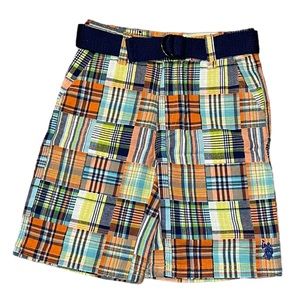 U.S. Polo Assn. Boys Plaid Patchwork Belted Shorts